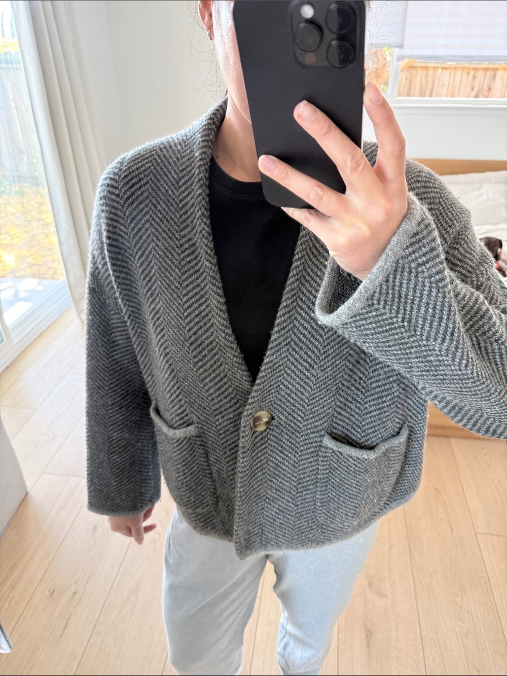 Madewell Gray Herringbone Knit Cardigan
